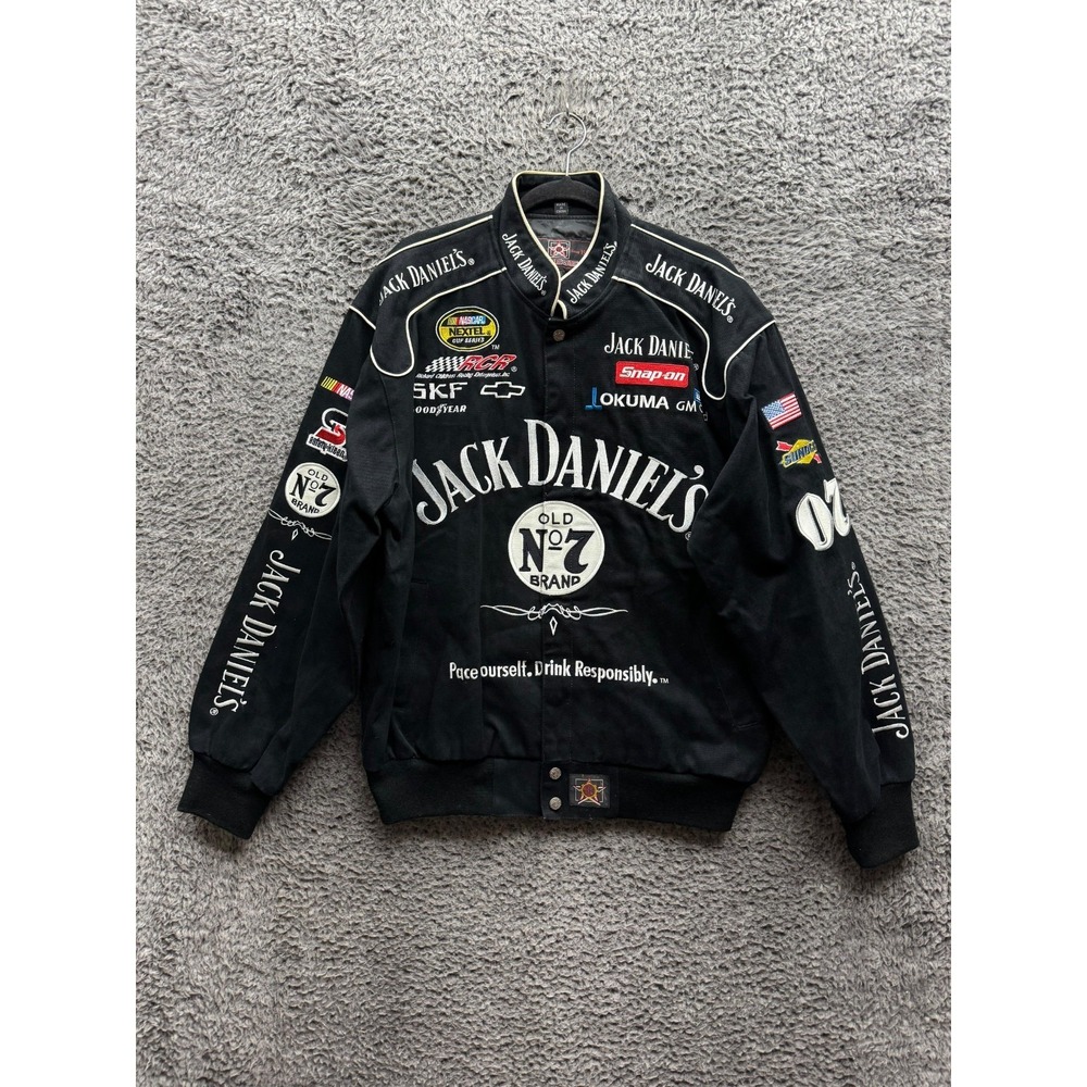 Vintage Jack Daniel's NASCAR Embroidered F1 Racing Jacket Black Mens Size M